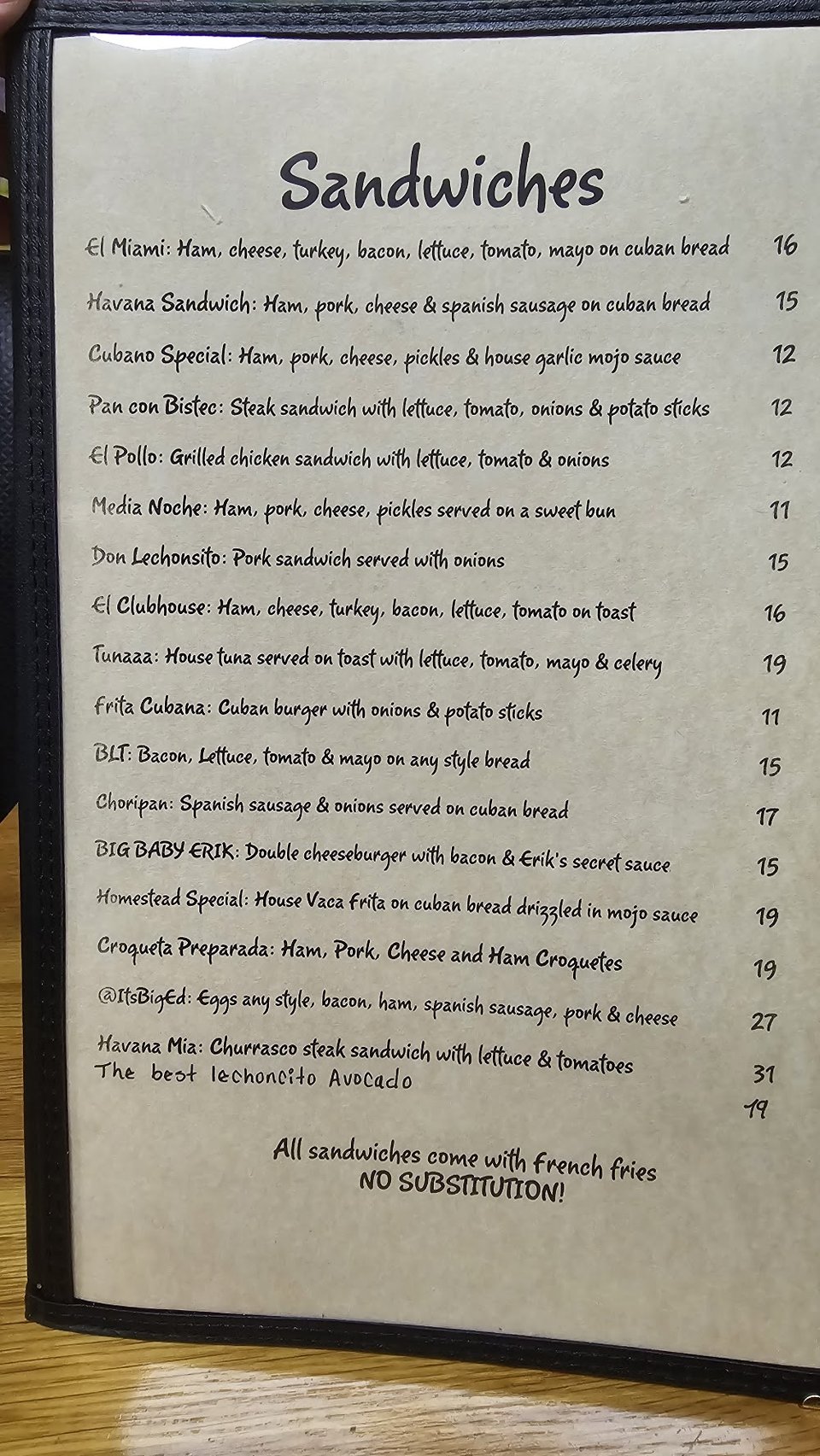 Close-up of a dessert menu page