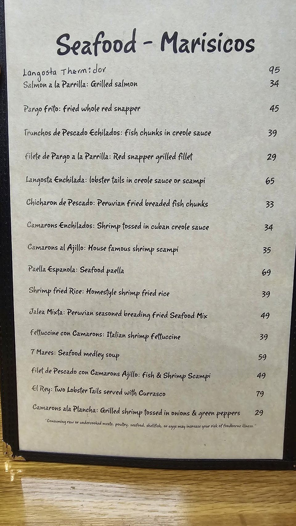 Simple menu layout for Havana Spice